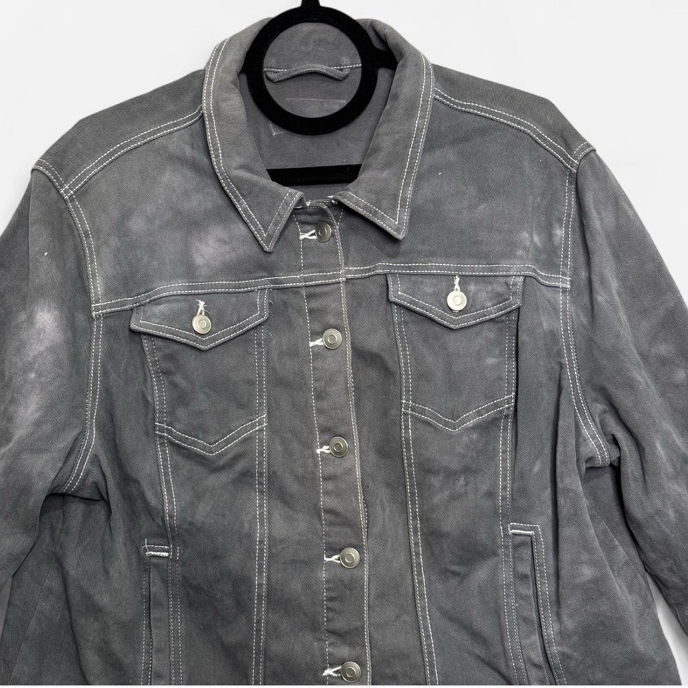 Y2K Goth Grunge Acid Wash Black Cotton Blend Streetwear Trucker Jacket XXL - Picture 2 of 10